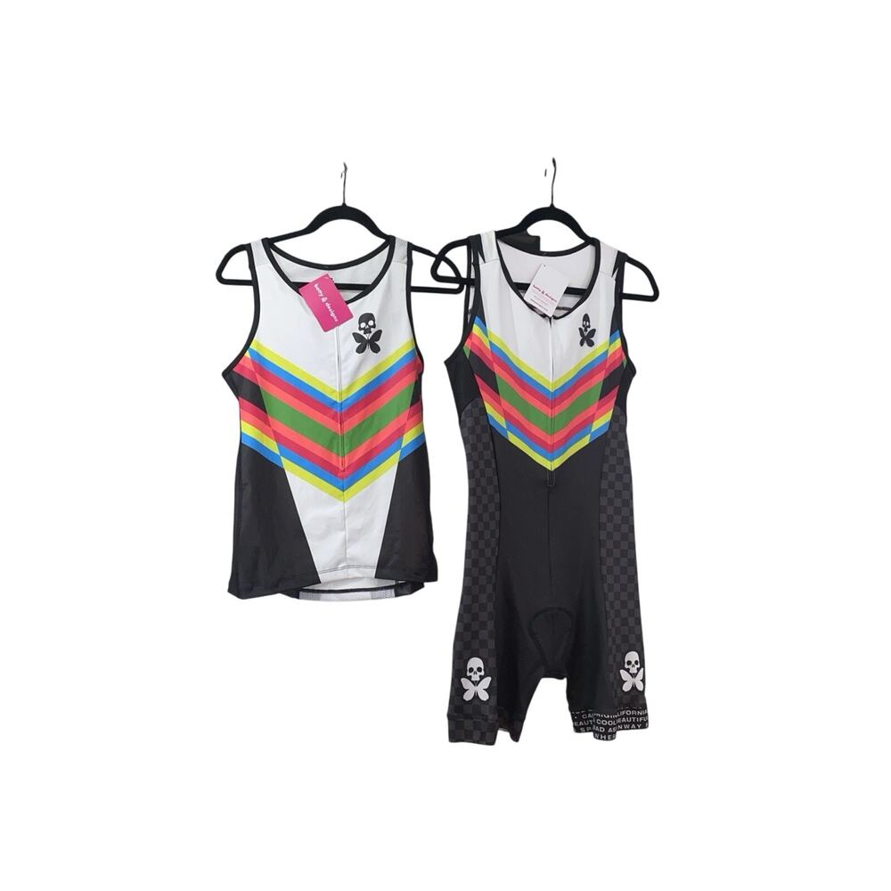 Lot (2): Betty Designs Rainbow PADDED Cycle Bib Short & Jersey 2XL